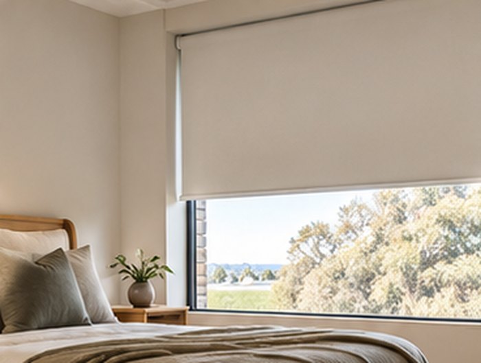 Roller blind in a bedroom